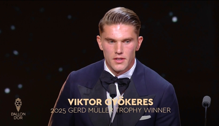 58场63球！官方：乔克尔斯荣获2025年盖德·穆勒奖并当选年度最佳前锋